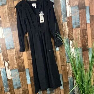 Ba&sh XS black long sleeve ruffle midi dress